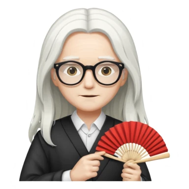 long white haired folding fan holder with glasses sticker