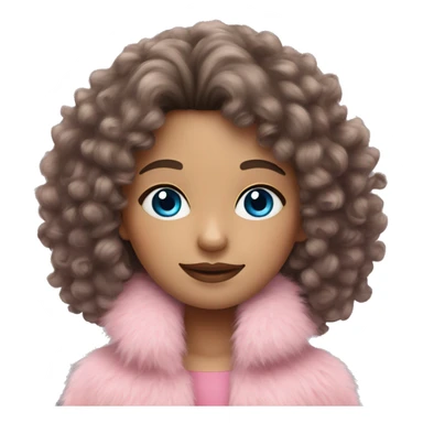 a brunette curly hair girl with blue eyes in a pink fringe fur coat sticker