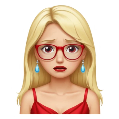 lomg blond woman  crying with glasses with red party wear dress sticker