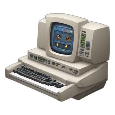 Anthropomorphic computer with arms and legs doing something random sticker