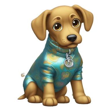 retro groovy hippie trippy floral patterns on a metallic holographic blue dog sticker
