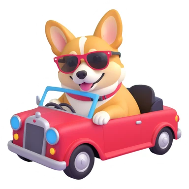 a corgi with sunglasses driving a car sticker