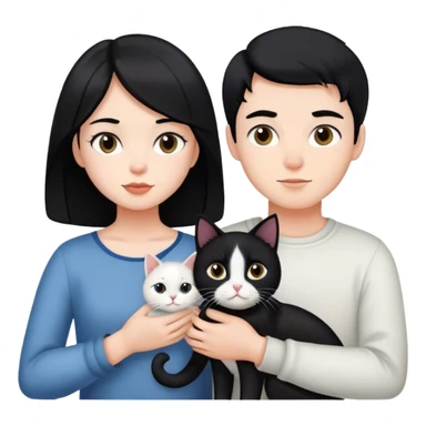 girl and boy with black hair and black and white cat sticker