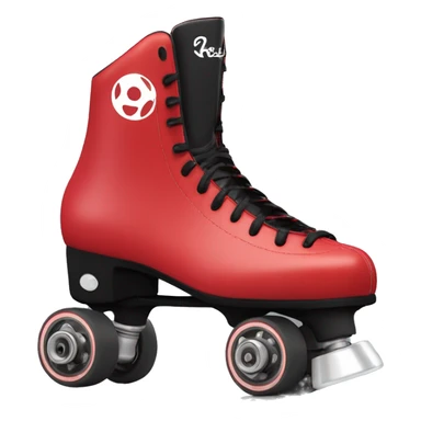 Red Riedell rollerskate with jamplug and fomac wheels sticker