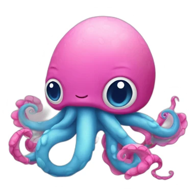 an adorable blue kraken fighting  has another pink kraken  adorable sticker