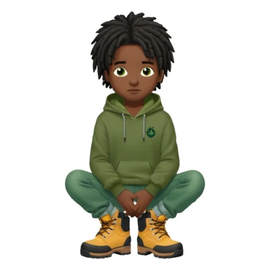 African American boy with short black dreadlocks wearing a green Nike hoodie wearing denim skinny jeans and timberland boots with his hands folded sticker
