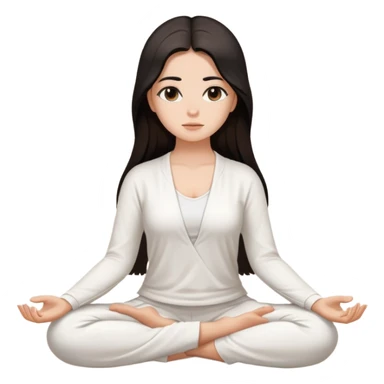 brown to white girl with super long brown to black hair meditating with white clothes sticker