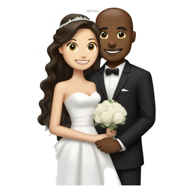 brunette hair bride and husband with to black bridesmaids  sticker