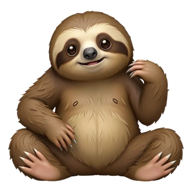 cinematic-sloth-realistic-full-body-sitting-emoji,-long-curved-claws-clinging,-thick-shaggy-brown-fur-slightly-ruffled,-head-tilted-dramatically,-slow-blinking-eyes-filled-with-serene-wisdom,-simplified-yet-realistic-focused-features,-highly-detailed,-glowing-with-an-almost-sarcastic-glow sticker