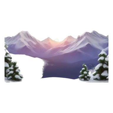 snowy mountains with sunset behind them sticker