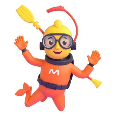 coin character with a snorkel and diving mask, cheerful expression sticker