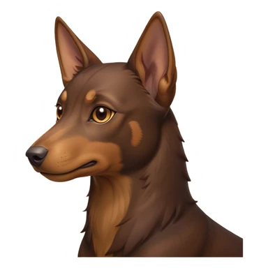 Cinematic Noble Brown and Tan Kelpie Portrait Emoji, Poised and regal, with a strong, agile build and a rich, well-groomed Fur of warm brown and tan, piercing warm eyes, Simplified yet sharp and sophisticated features, highly detailed, glowing with a soft, dignified glow, high shine, intelligent and energetic, stylized with an air of determination, focused and attentive, soft glowing outline, capturing the essence of a watchful and confident herder, so majestic it feels as though it could bound out of the screen with effortless authority! sticker