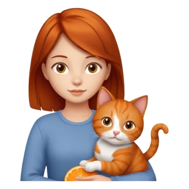 Reddish brown hair girl with orange cat sticker