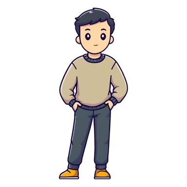 full body lean male figure wearing a sweater and pants, average build, not muscular, standing pose sticker