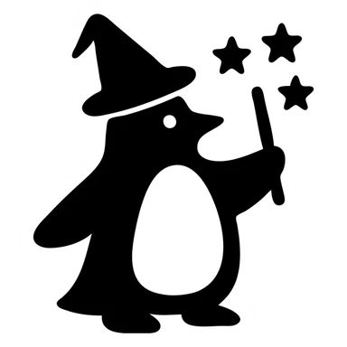 A penguin wizard casting a magic spell with stars sticker