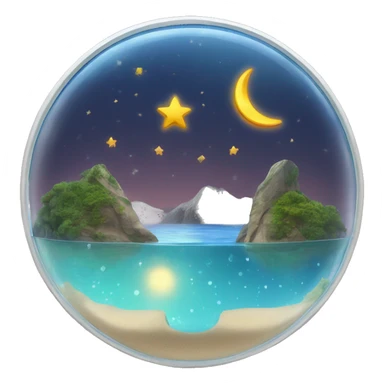 water and land like inside a half-circular glass wall with the sun moon and stars at the top sticker