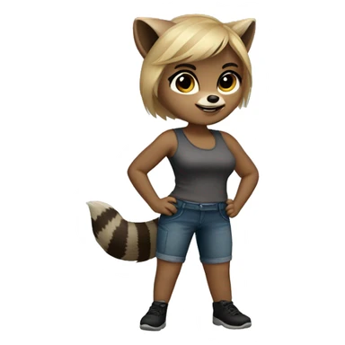 Female Raccoon with female physique and short dirty blonde colored hair sticker