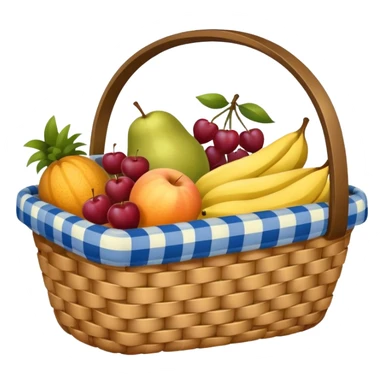 blue plaid lining basket with both food, drink and fruits sticker