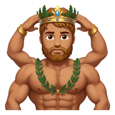 Cinematic Realistic Hercules Portrait, depicted with lifelike, sun-kissed skin and a robust, muscular physique that radiates both power and gentle nobility. His intense, kind eyes and regal expression are complemented by classical Greek attire and a laurel crown, rendered under dynamic lighting that highlights every chiseled detail. sticker