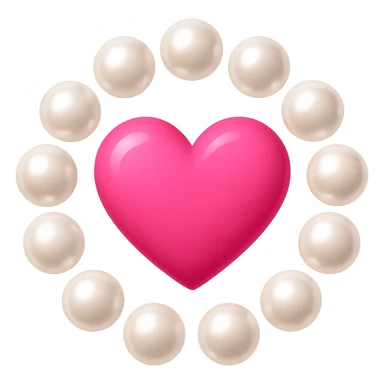 Create a pink heart surrounded by pearls in the style of emoji, with no background. The style should resemble apple style emojis with a clean and concise look. sticker