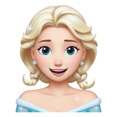 Cinematic Adorable Elsa Portrait Emoji, Giggling as tiny snowflakes swirl around her, cheeks flushed pink from the cold, eyes twinkling with warmth, a heart-melting mix of beauty and playfulness! sticker
