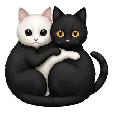 a black cat and a white cat curled together in a yin-yang pose, harmonious and balanced, emoji style, minimal background sticker