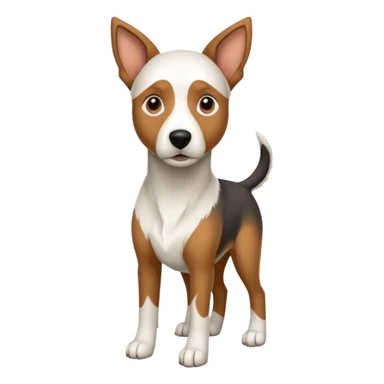 a full body large white floppy eared parson russell looking dog the size of a kelpie with light brown ears and a light brown patch on one eye and a large snout sticker