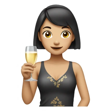 Asian girl holding a champange sticker