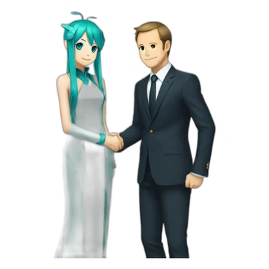 Hatsune miku shaking hands with macron sticker