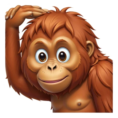 Cinematic Cute Orangutan Portrait Emoji, Head tilted playfully and inquisitively, with a gentle, expressive face accented by soft, flowing fur and round, sparkling eyes brimming with warmth, Simplified yet irresistibly adorable features, highly detailed, glowing with a warm, friendly glow, high shine, affectionate and lively, stylized with a touch of jungle whimsy, bright and endearing, soft glowing outline, capturing the essence of a mischievous yet loving orangutan that seems as if it could swing out of the screen into your arms! sticker