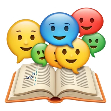 A minimalist emoji-style icon representing wordplay — symbolizing creativity with language. It features an open book or speech bubble merging with playful letters or word fragments, forming a clever visual pun. sticker