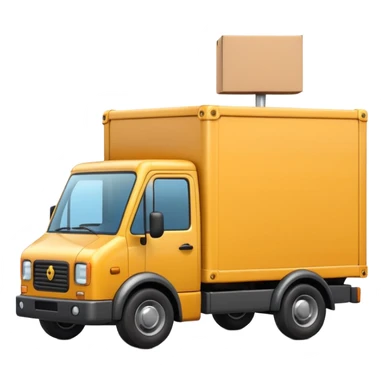 3D Apple-style emoji of a small delivery truck with a box container, simple wheels, and a shipping logo. Rounded, glossy, smooth, soft shadows, white background.



 sticker