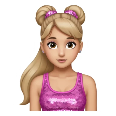 Ariana Grande with long dark blonde ponytail hair, pink sequin crop top sticker