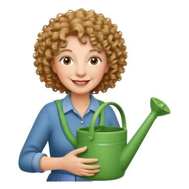 Older female florist – curly hair, hold garden watering pot sticker