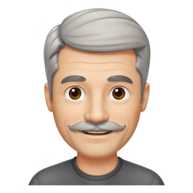 50 yr old man salt and pepper hair, side swept part, short beard and moustach sticker