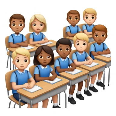 school children sitting in a row behind their school desks sticker