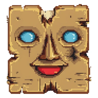 piece of wood with a face, simple and retro sticker