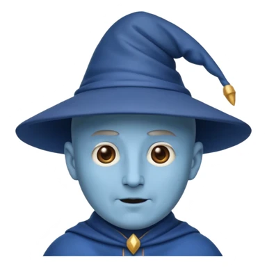Now a wizard emoji, but still bald with no hat, neutral face, blue skin. sticker