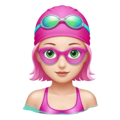 pretty girl with green eyes pink swim cap holographic swimming glasses and cute profesional swimmer pink swimsuit without her hair visible swimming sticker