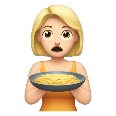 overweight blondie woman crying with a plate sticker