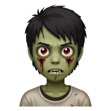 Boy, zombie, black hair, medium long, emo, shaggy, dark, spooky, creepy expression emoji sticker