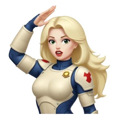 woman space marine in bodysuit salutes tongue out sticker