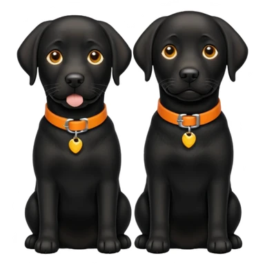 2 black labradors, yellow collar and orange collar sticker
