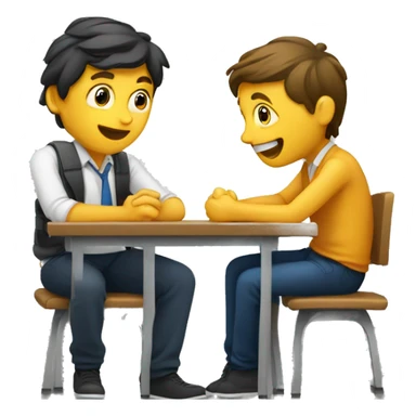 European students sitting at desks. They are talking to each other sticker