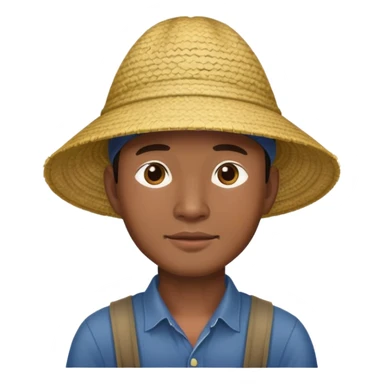 Asian man with Vietnamese farm hat sticker