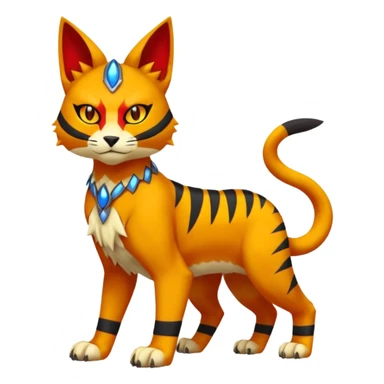 Colorful orange red black yellow Bastet-Gatomon-Vernid-Protogen-Digimon-Fakémon-Pokémon-creature  (full body) sticker