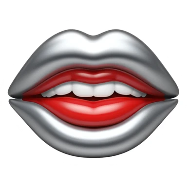 female lips emoji, smooth liquid metal chrome surface, sculpted shape, high-gloss reflections, monochrome futuristic 3D style, isolated on white sticker