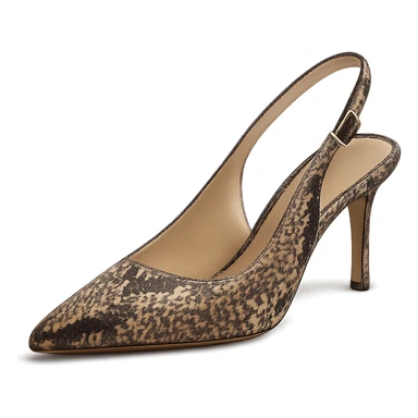 snake print pointed toe slingback heel, luxury, detailed sticker