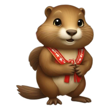 a beaver in polish traditional clothing and a polish flag sticker