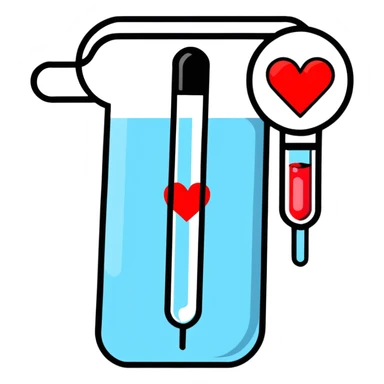 Friendly sticker design of sexual health clinic symbol with red cross, test tube, and heart icon sticker